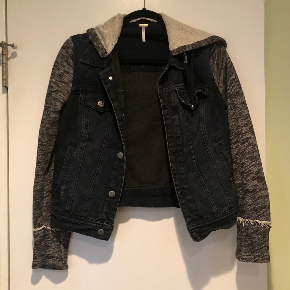 Free People Jean Jacket with grey hoodie/sweater